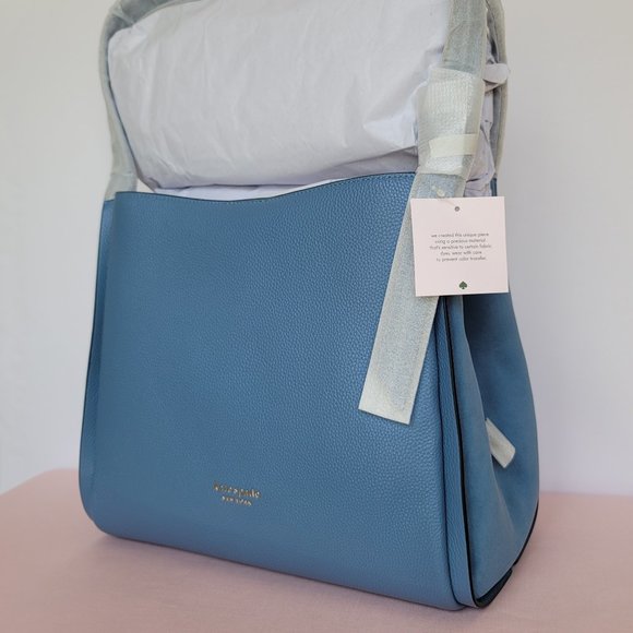 KATE SPADE Knott LARGE Pebbled Leather & Suede Shoulder Bag-Manta Blue⭐ - Picture 5 of 16